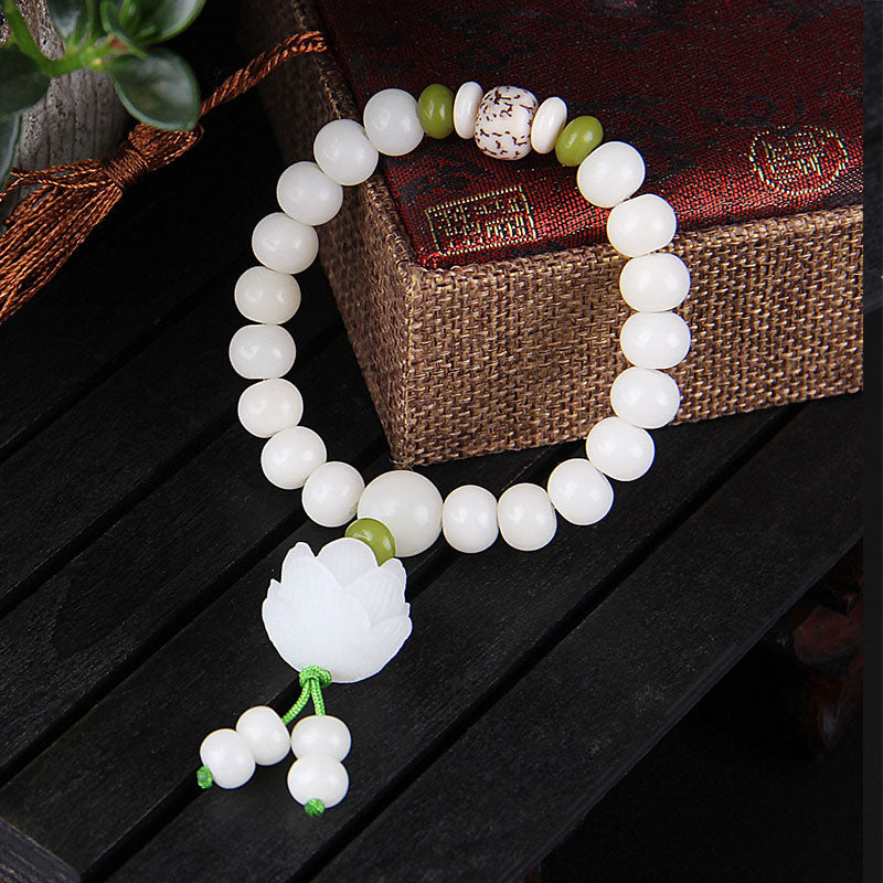 EverestArtStudios Lotus Natural White Bodhi Seed Luck Bracelet