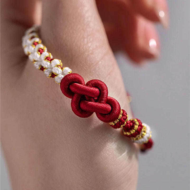 EverestArtstudios Handmade True Love Knot Peach Blossom Charm Luck Rope Bracelet