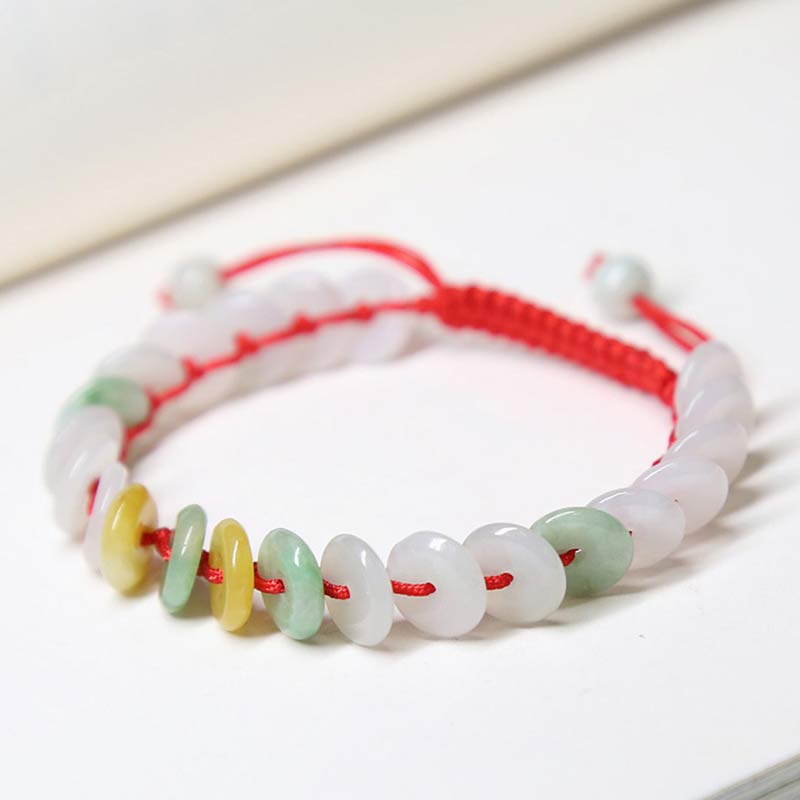 EverestArtstudios Round Jade Lucky Red String Weave Bracelet
