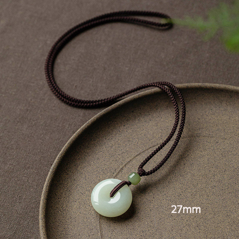 EverestArtstudios Natural Round Jade Peace Buckle Luck Prosperity Necklace Pendant