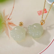 EverestArtstudios 925 Sterling Silver Hetian White Jade Cute Cat Paw Luck Necklace Pendant