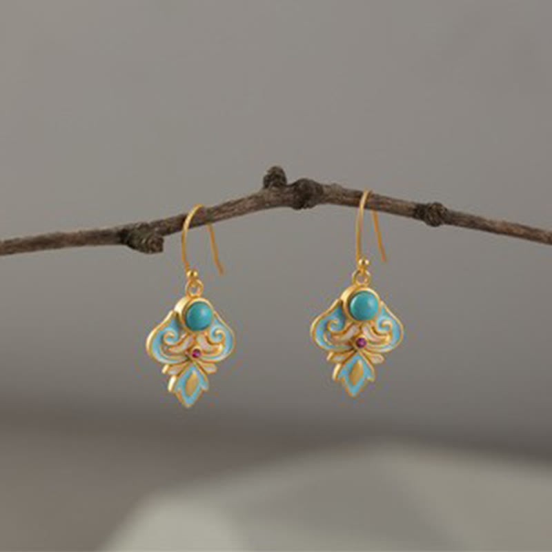EverestArtStudios Copper Enamel Turquoise Positive Drop Earrings
