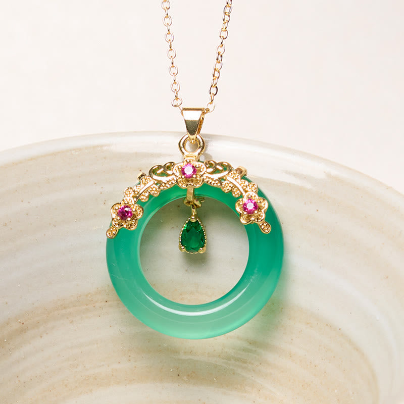 EverestArtstudios Green Chalcedony Peace Buckle Design Strength Necklace Pendant