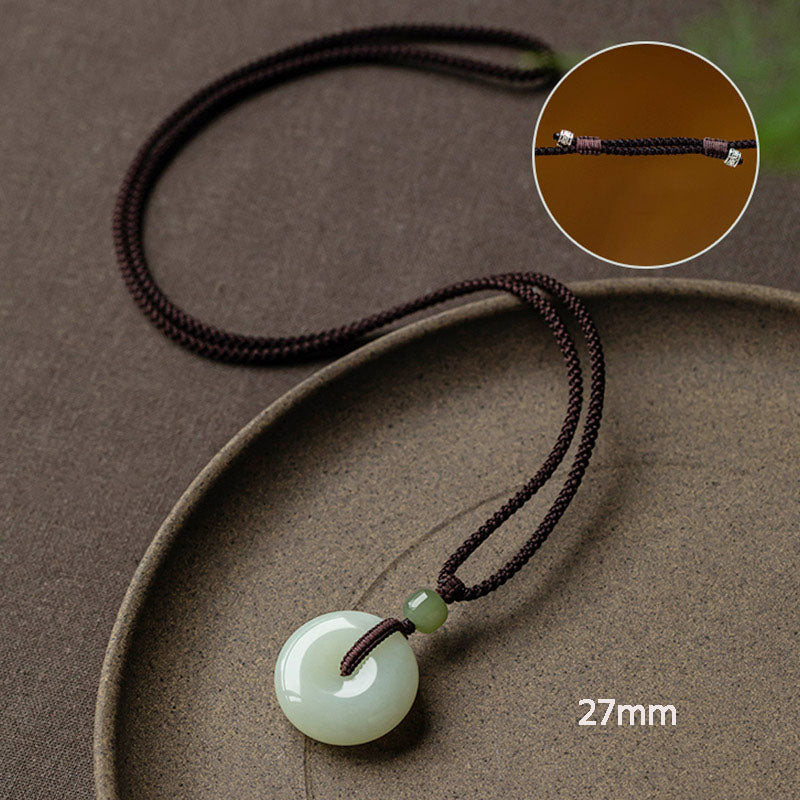 EverestArtstudios Natural Round Jade Peace Buckle Luck Prosperity Necklace Pendant