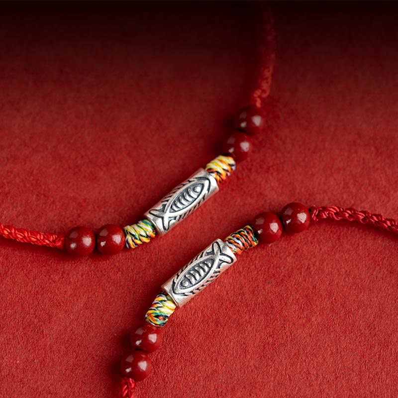 EverestArtstudios 925 Sterling Silver Koi Fish Cinnabar Bead Wealth Handcrafted Braided Bracelet Anklet