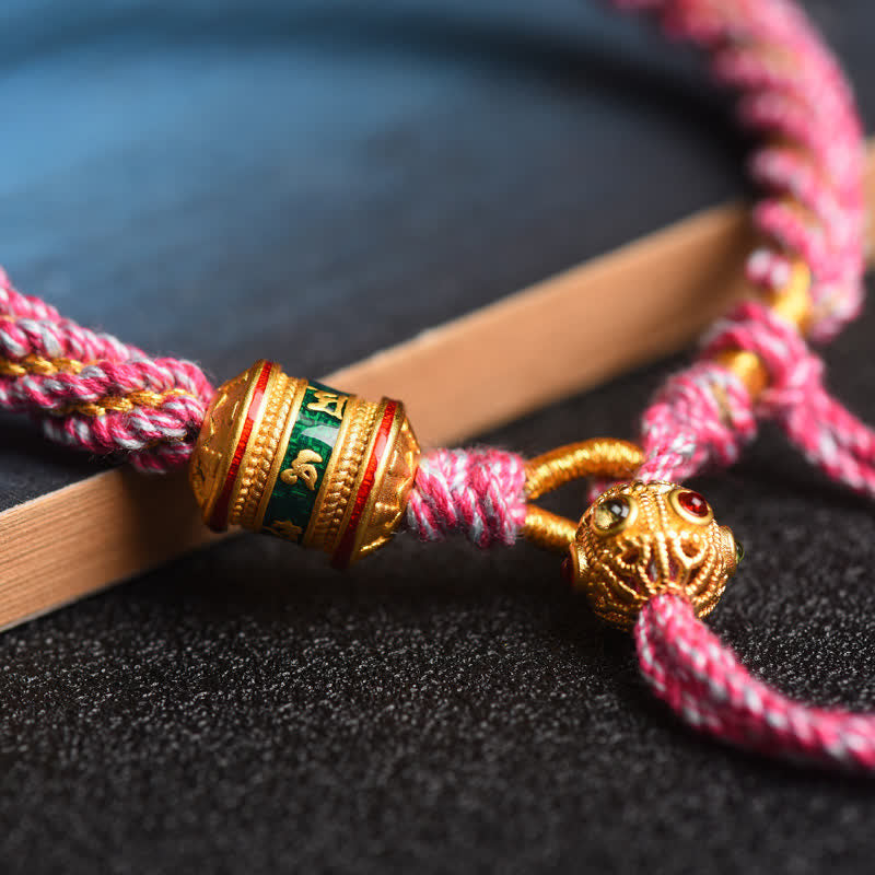 EverestArtstudios Tibetan Handmade Luck Prayer Wheel Bead Charm Weave Colorful String Bracelet