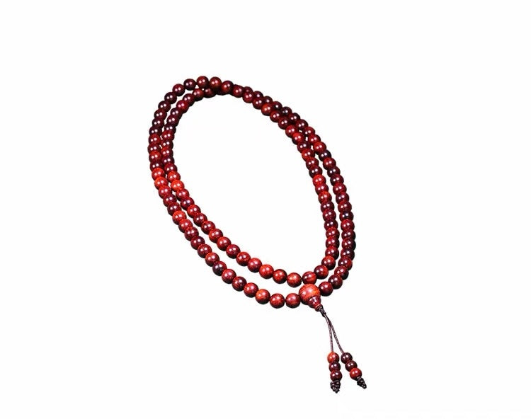 EverestArtStudios Natural Blood Sandalwood 108 Bead Mala Necklace | Red Wooden Prayer Beads | Buddhist Meditation Mala | 108 Bead Bracelet Necklace | Spiritual Jewelry