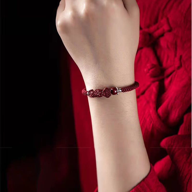 EverestArtstudios Handcrafted PiXiu Cinnabar Wealth Luck Braided Bracelet