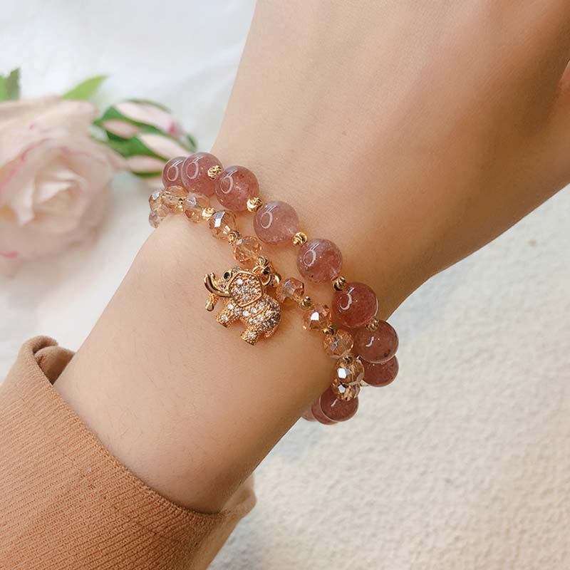 EverestArtStudios Rose Quartz Elephant Healing Energy Charm Bracelet