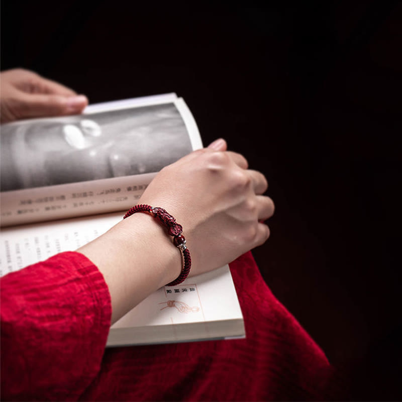EverestArtstudios Handcrafted PiXiu Cinnabar Wealth Luck Braided Bracelet