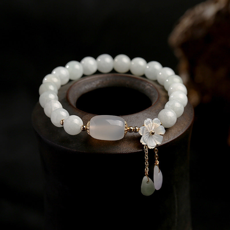 EverestArtstudios "Hoping for Purity and Peace"Natural White Jade Bracelet Includes Gift Message Card