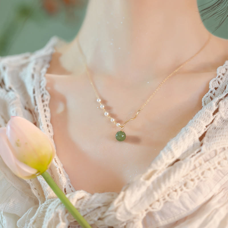 EverestArtstudiosNatural Hetian Jade Pearl Luck Bead Necklace Pendant