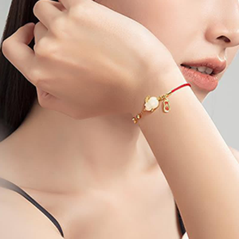 EverestArtstudios Year of the Rabbit White Jade Happiness Red String Chain Bracelet