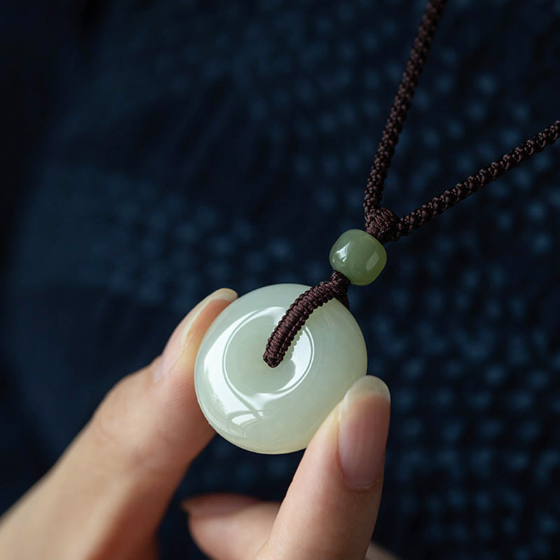 EverestArtstudios Natural Round Jade Peace Buckle Luck Prosperity Necklace Pendant