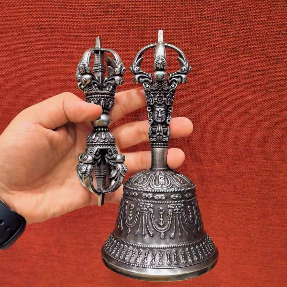 Handcrafted Brass Tibetan Bell and Dorje Set: Buddhist Meditation Set