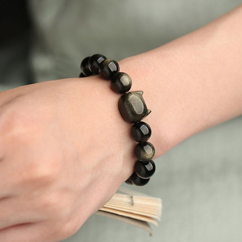 Buddha Stones "All the best for Luck and Confidence" Lovely Cat Bracelet Includes Gift Message Card