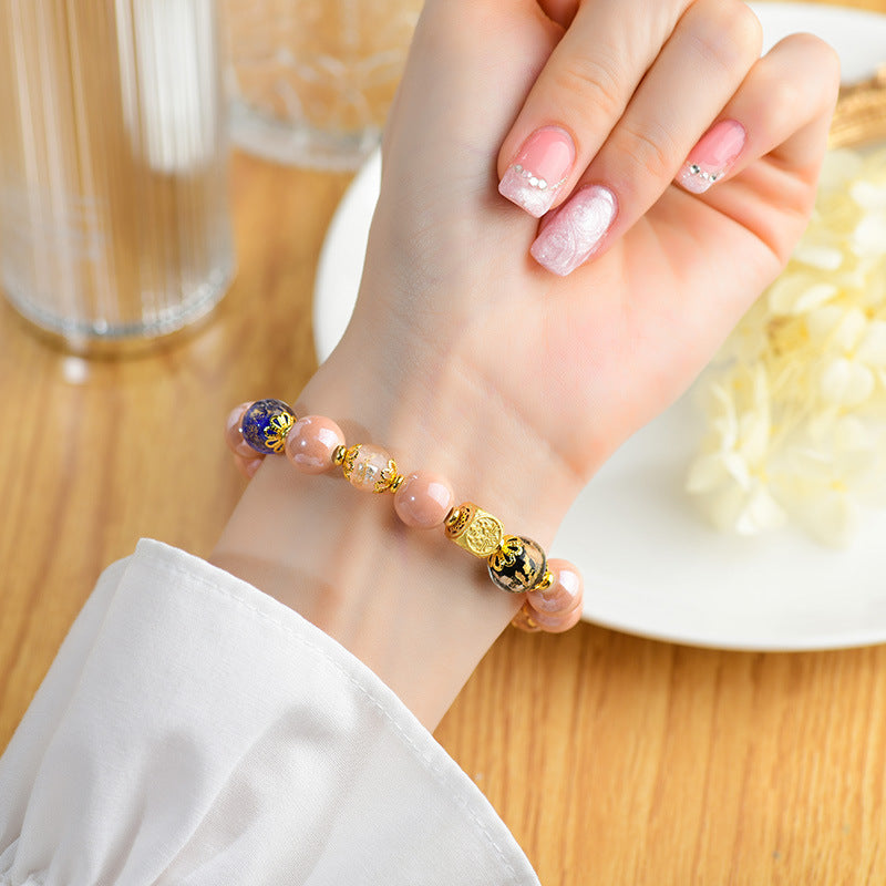 Buddha Stones Tibetan Incense Ash Liuli Glass Bead Luck Protection Nine Tailed Fox Bracelet