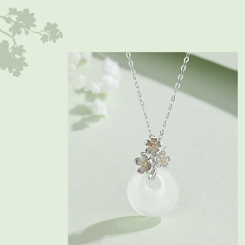 EverestArtstudios 925 Sterling Silver Round Chalcedony Twelve Months Flower Harmony Necklace Pendant