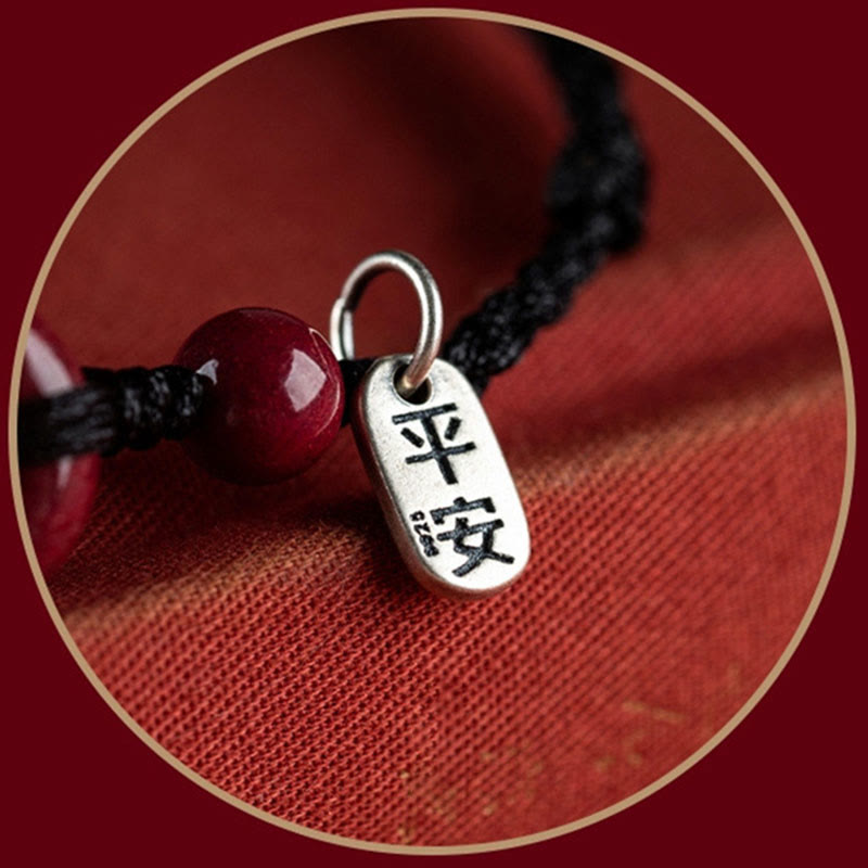 EverestArtStudios Handmade Cinnabar Peace Buckle Safe and Healthy Charm Blessing String Bracelet Anklet