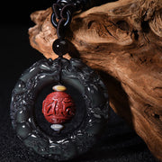 Buddha Stones FengShui Natural Rainbow Obsidian PiXiu Cinnabar Healing Necklace Pendant