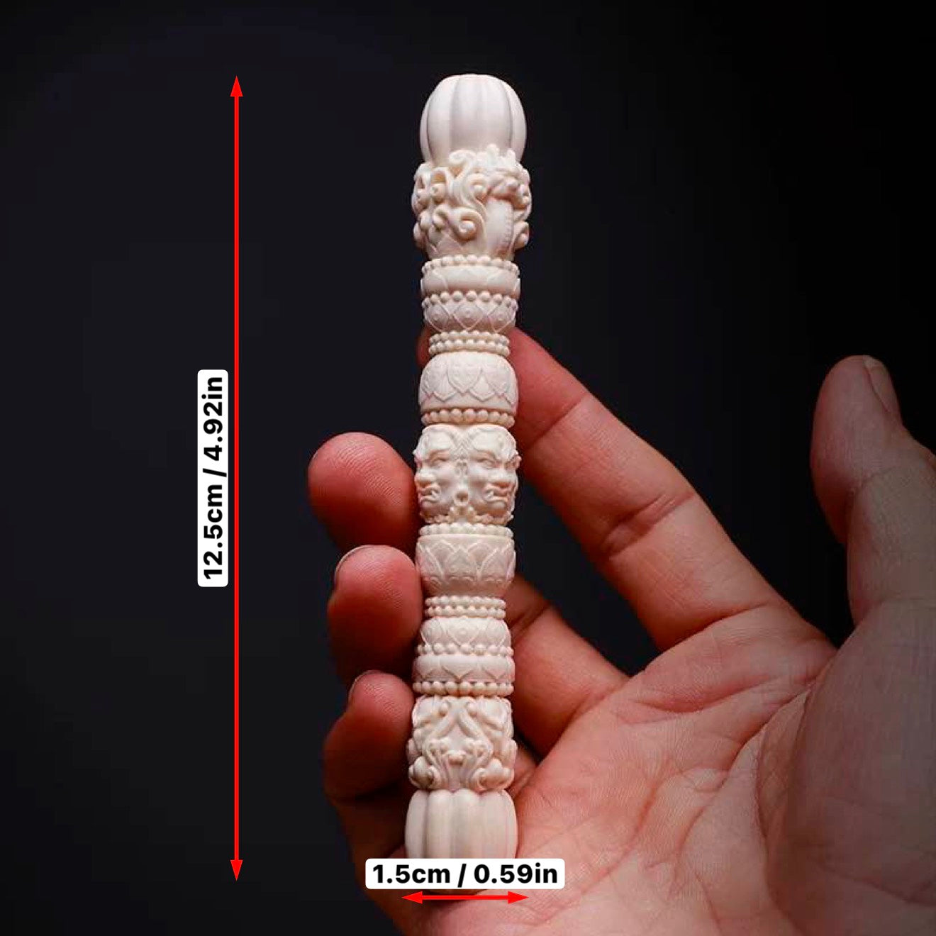 EverestArtStudios Natural Reclaimed Mammoth Tooth Vajra Dorje | Hand Carved Tibetan Buddhist Ritual Scepter | Fossil Meditation Altar Tool Gift