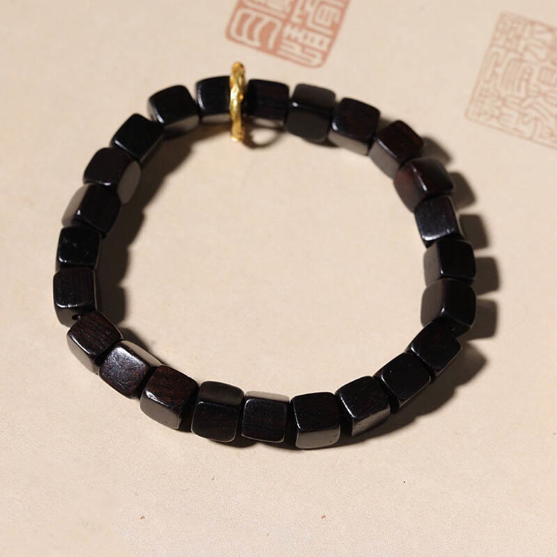EverestArtStudios Tibetan Ebony Wood Square Beads Peace Calm Bracelet