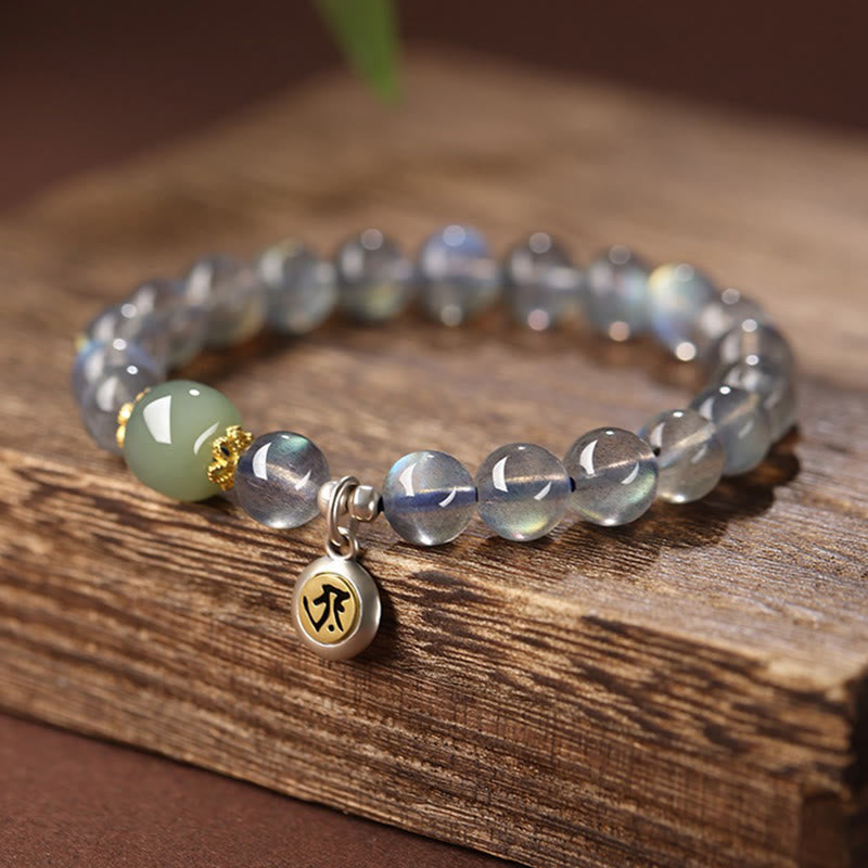 Buddha Stones Chinese Zodiac 925 Sterling Silver Natural Moonstone Hetian Jade Positive Bracelet