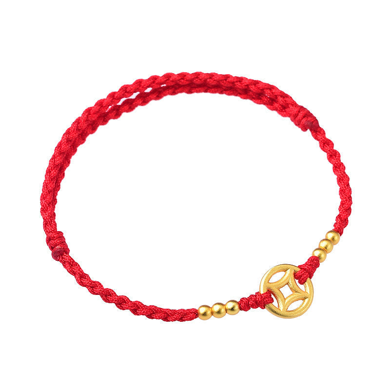 EverestArtstudios Copper Coin Strength Braided String Bracelet Anklet