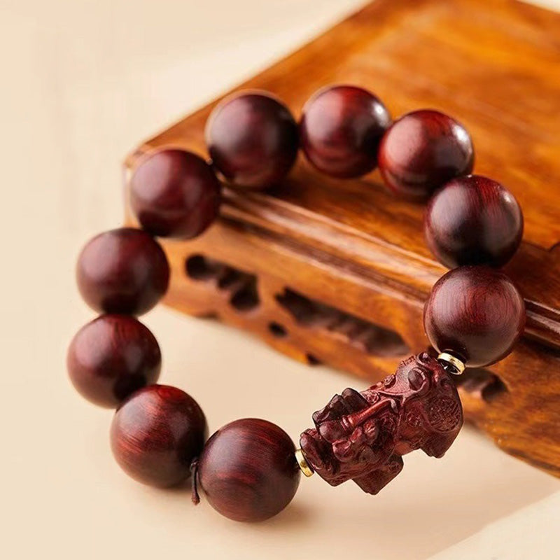 EverestArtStudios Small Leaf Red Sandalwood PiXiu Protection Bracelet