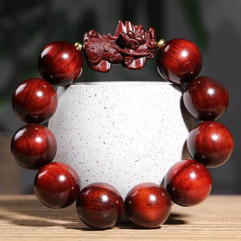 EverestArtStudios Small Leaf Red Sandalwood PiXiu Protection Bracelet