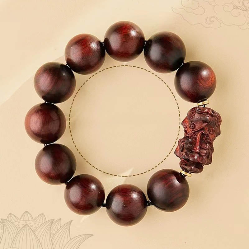 EverestArtStudios Small Leaf Red Sandalwood PiXiu Protection Bracelet