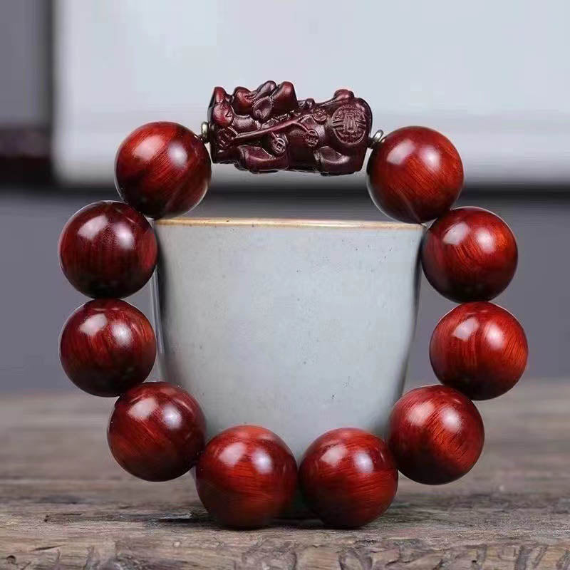 EverestArtStudios Small Leaf Red Sandalwood PiXiu Protection Bracelet