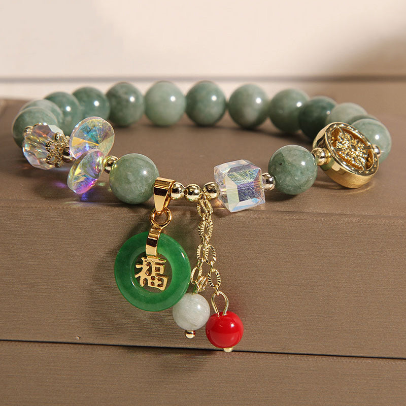 EverestArtstudios Strawberry Quartz Jade Fu Character Charm Healing Bracelet