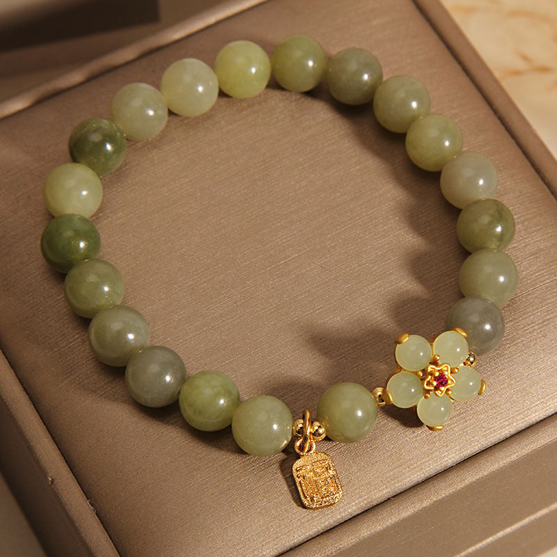 EverestArtstudios "Hoping for Peace and Blooming Joy" Green Jade Bracelet Includes Gift Message Card