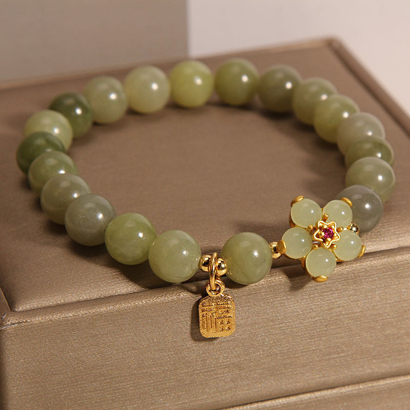 EverestArtstudios "Hoping for Peace and Blooming Joy" Green Jade Bracelet Includes Gift Message Card