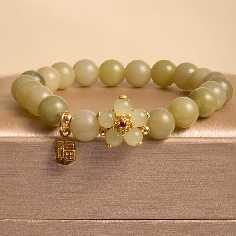 EverestArtstudios "Hoping for Peace and Blooming Joy" Green Jade Bracelet Includes Gift Message Card