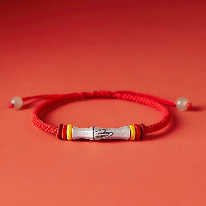Bracelet bambou argent 999 jade cordon rouge