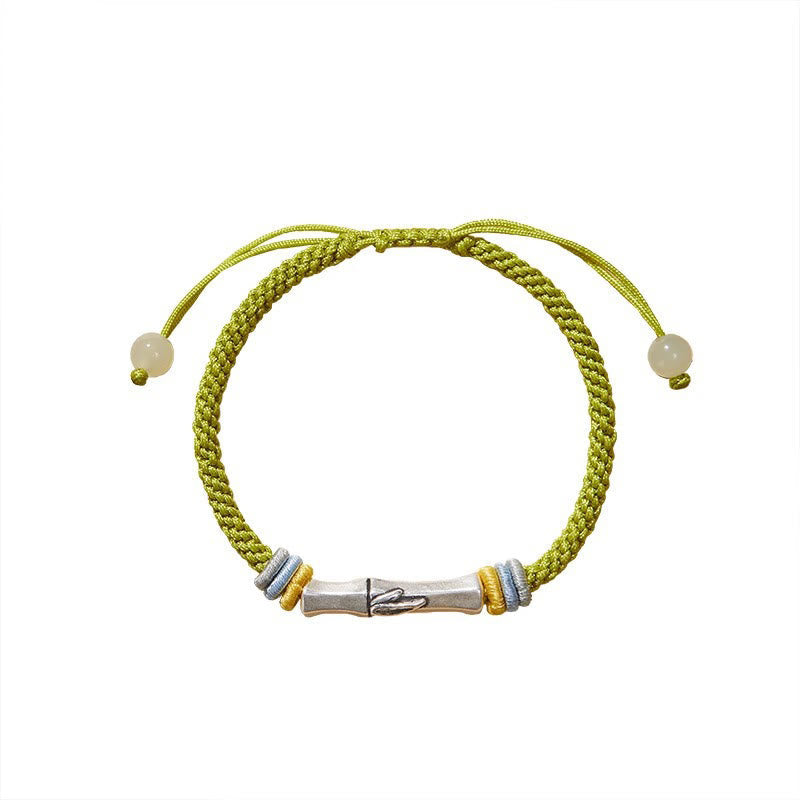 Bracelet bambou argent 999 jade cordon rouge