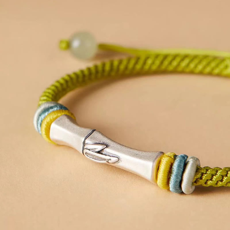 Bracelet bambou argent 999 jade cordon rouge