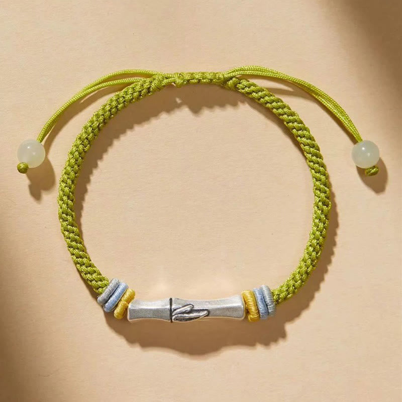 Bracelet bambou argent 999 jade cordon rouge