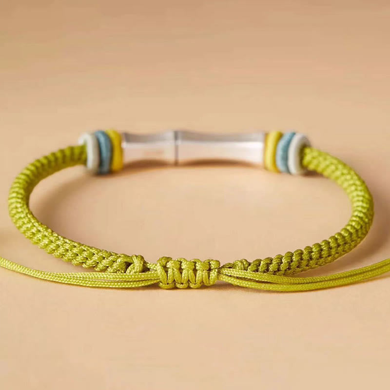 Bracelet bambou argent 999 jade cordon rouge
