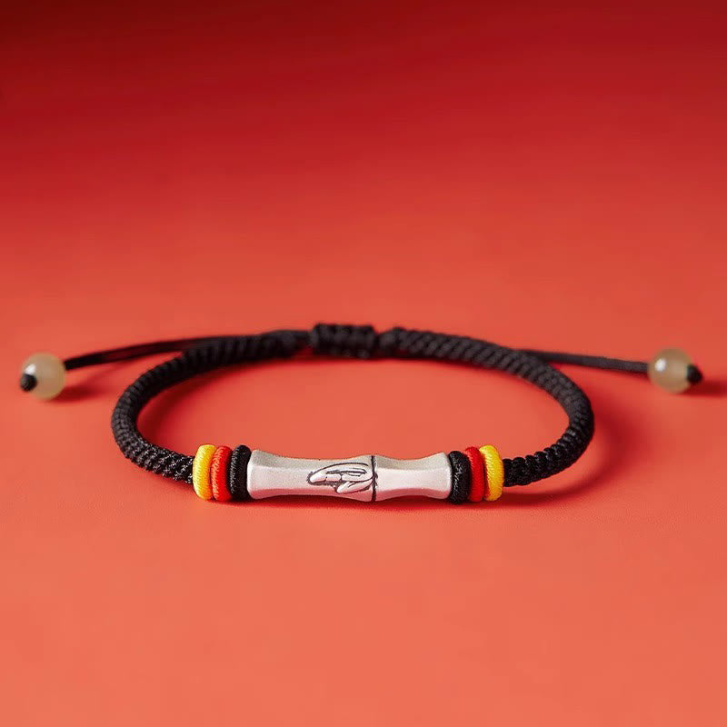 Bracelet bambou argent 999 jade cordon rouge