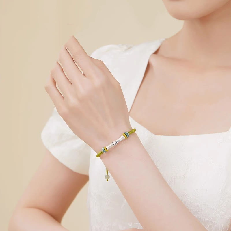 Bracelet bambou argent 999 jade cordon rouge