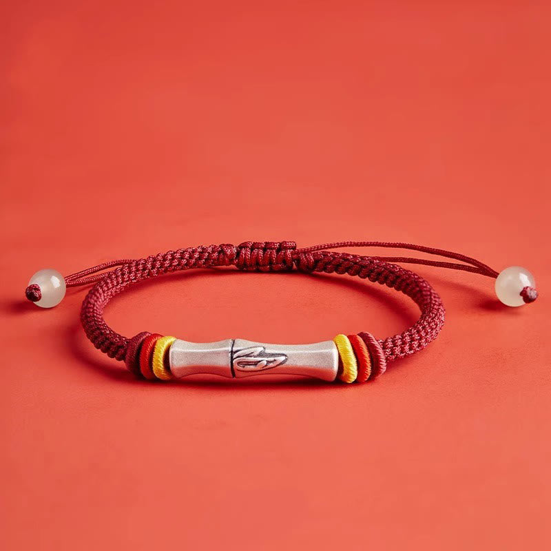 Bracelet bambou argent 999 jade cordon rouge