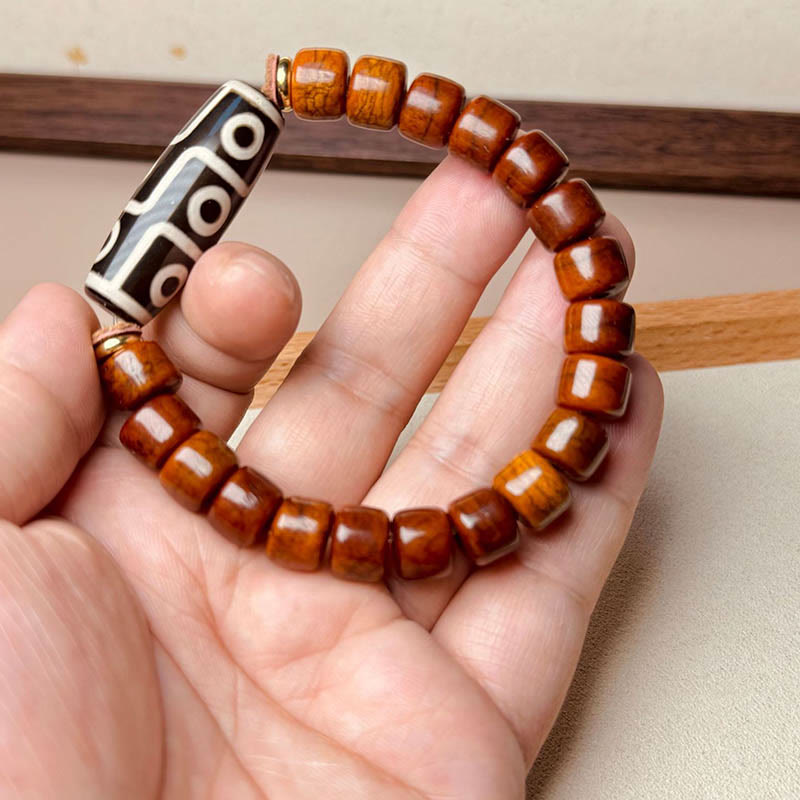 Buddha Stones Tibetan Bone Beads Nine-Eye Dzi Bead Protection Bracelet