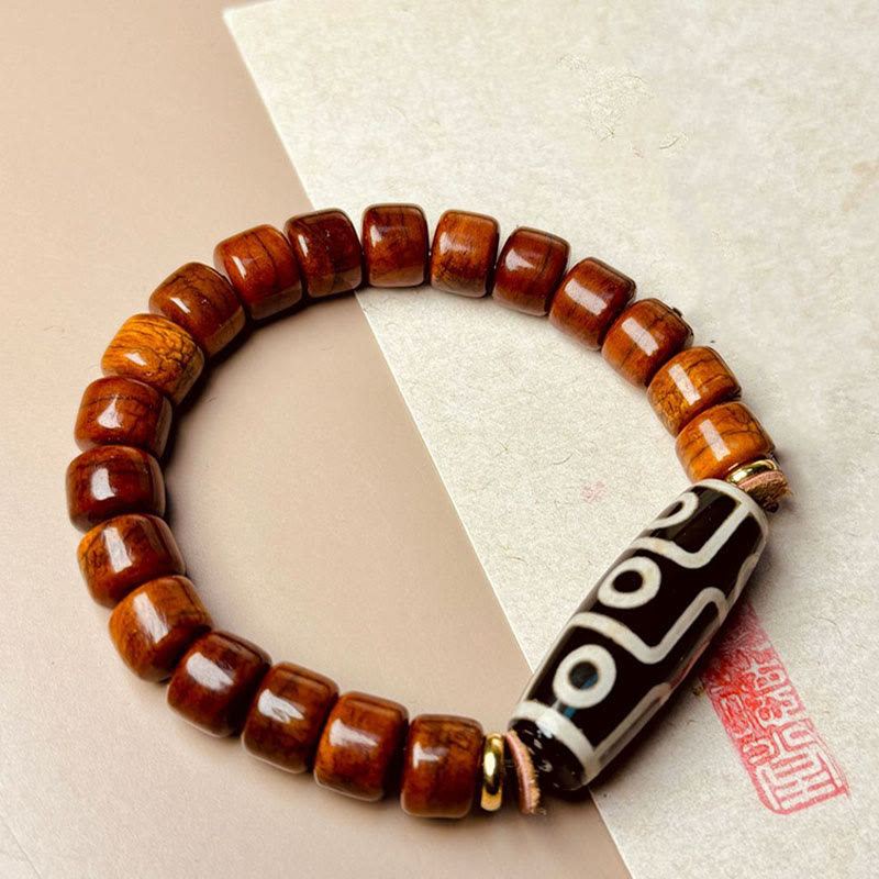 Buddha Stones Tibetan Bone Beads Nine-Eye Dzi Bead Protection Bracelet