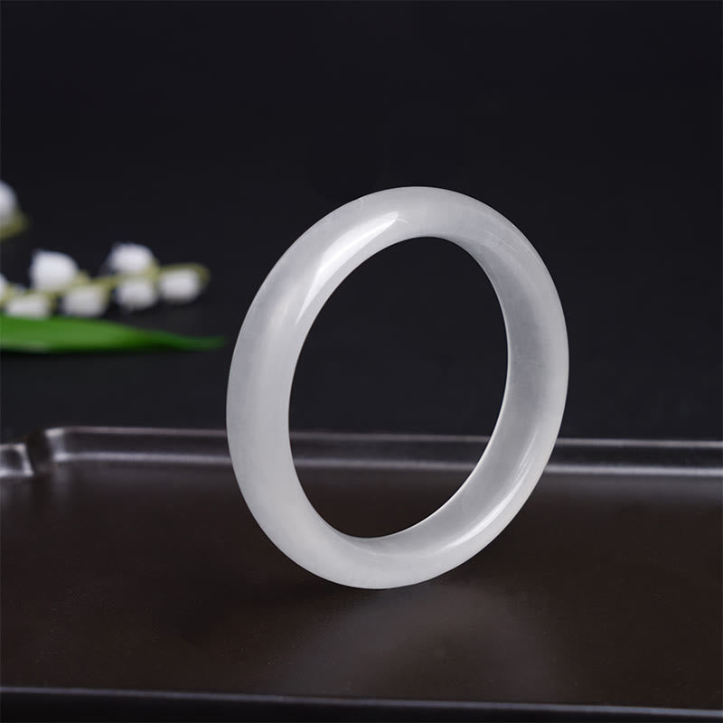 Buddha Stones Natural White Chalcedony Positive Bracelet Bangle