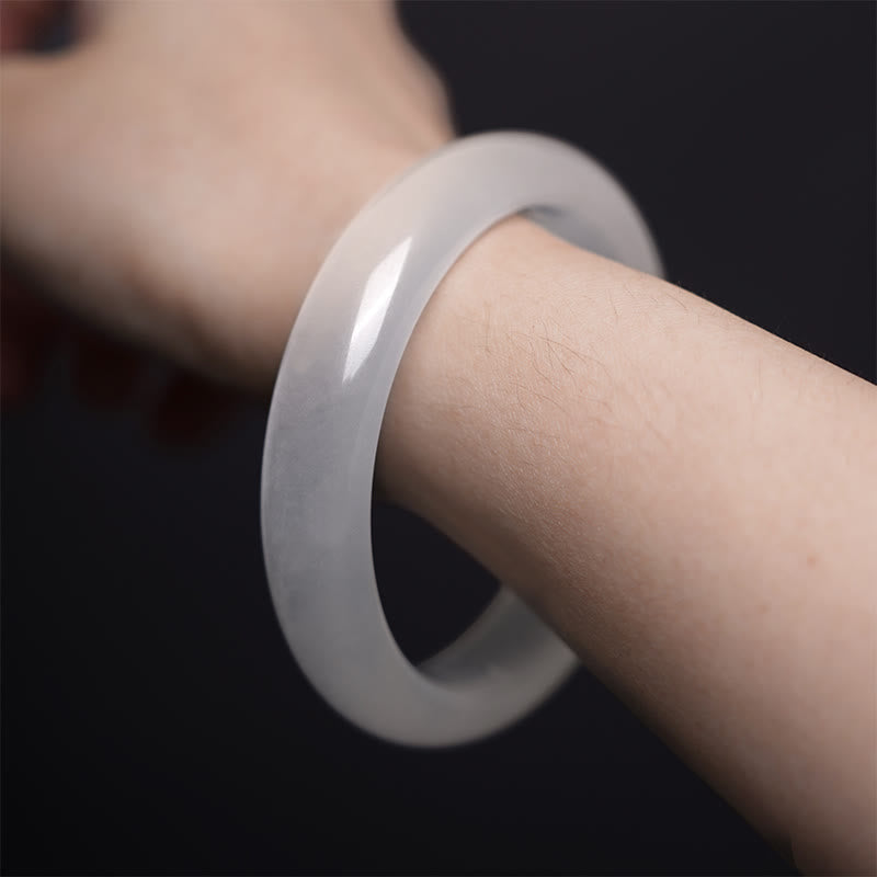 Buddha Stones Natural White Chalcedony Positive Bracelet Bangle