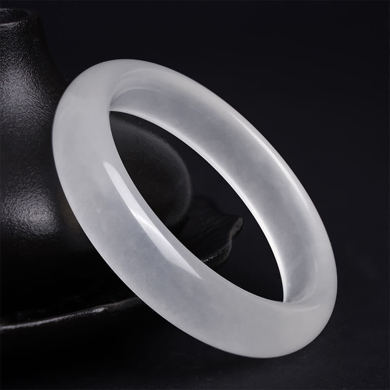 Buddha Stones Natural White Chalcedony Positive Bracelet Bangle