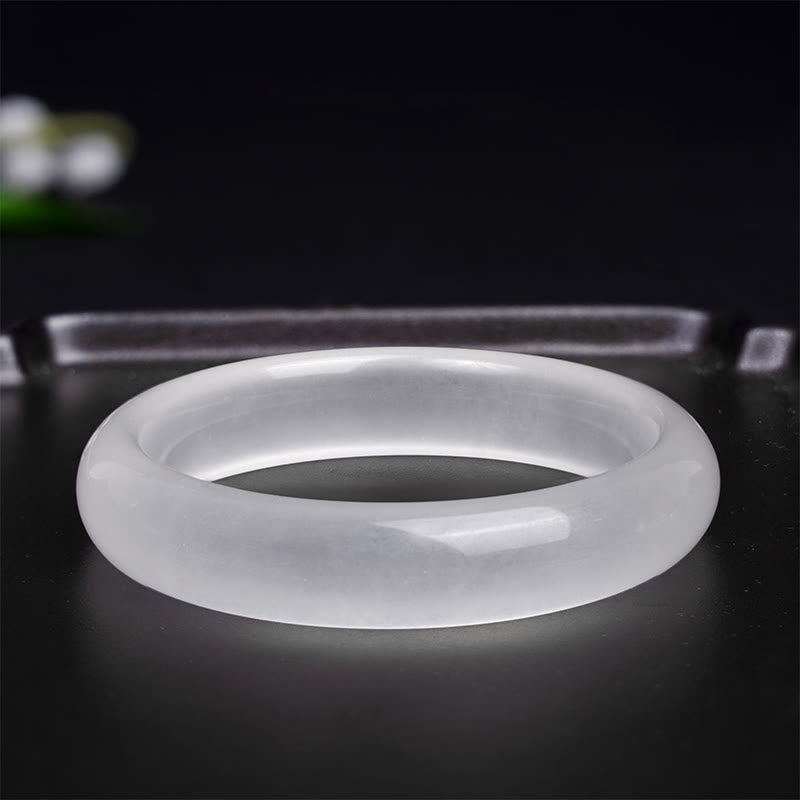 Buddha Stones Natural White Chalcedony Positive Bracelet Bangle